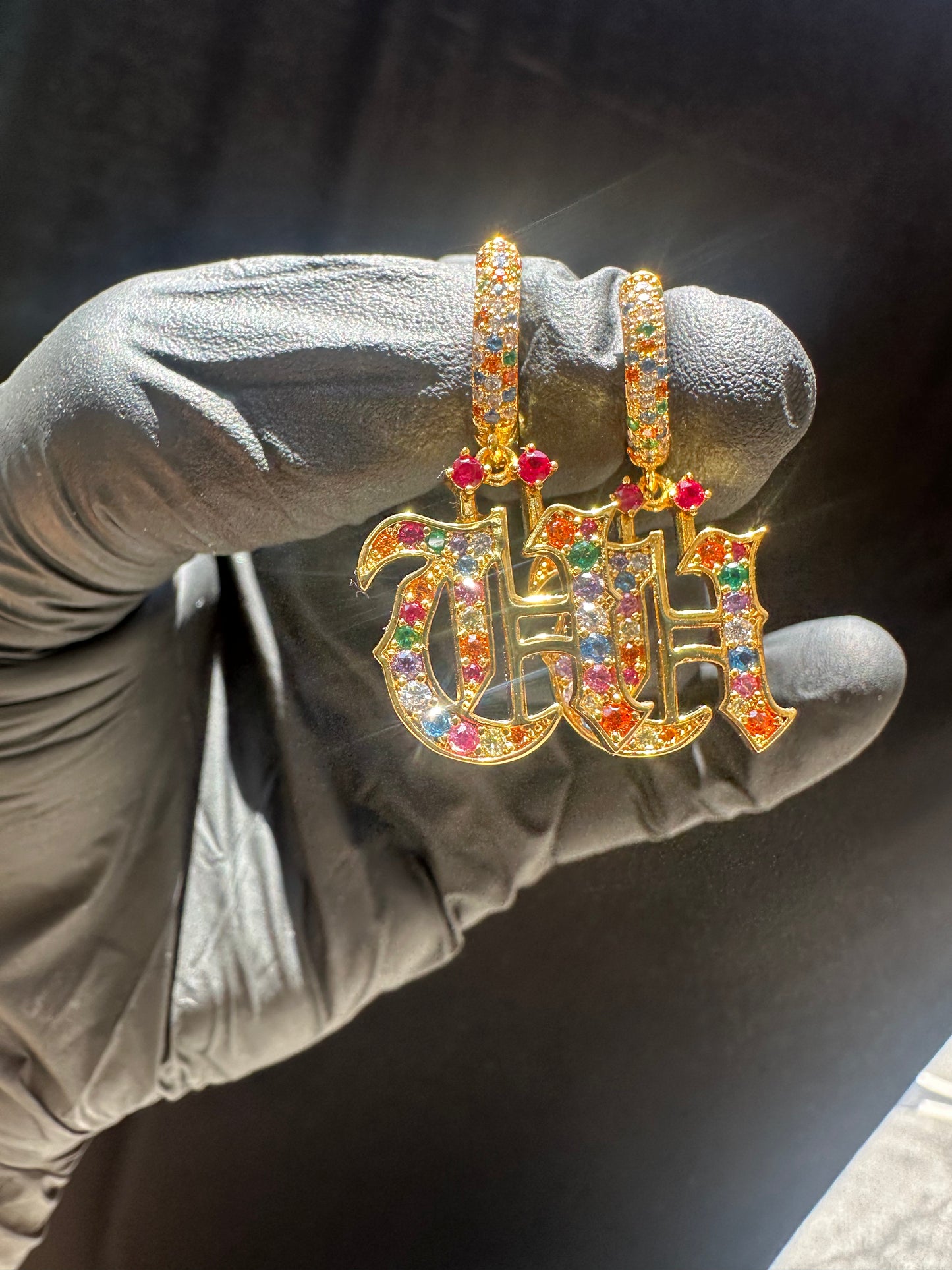 U Earrings with Color Stone