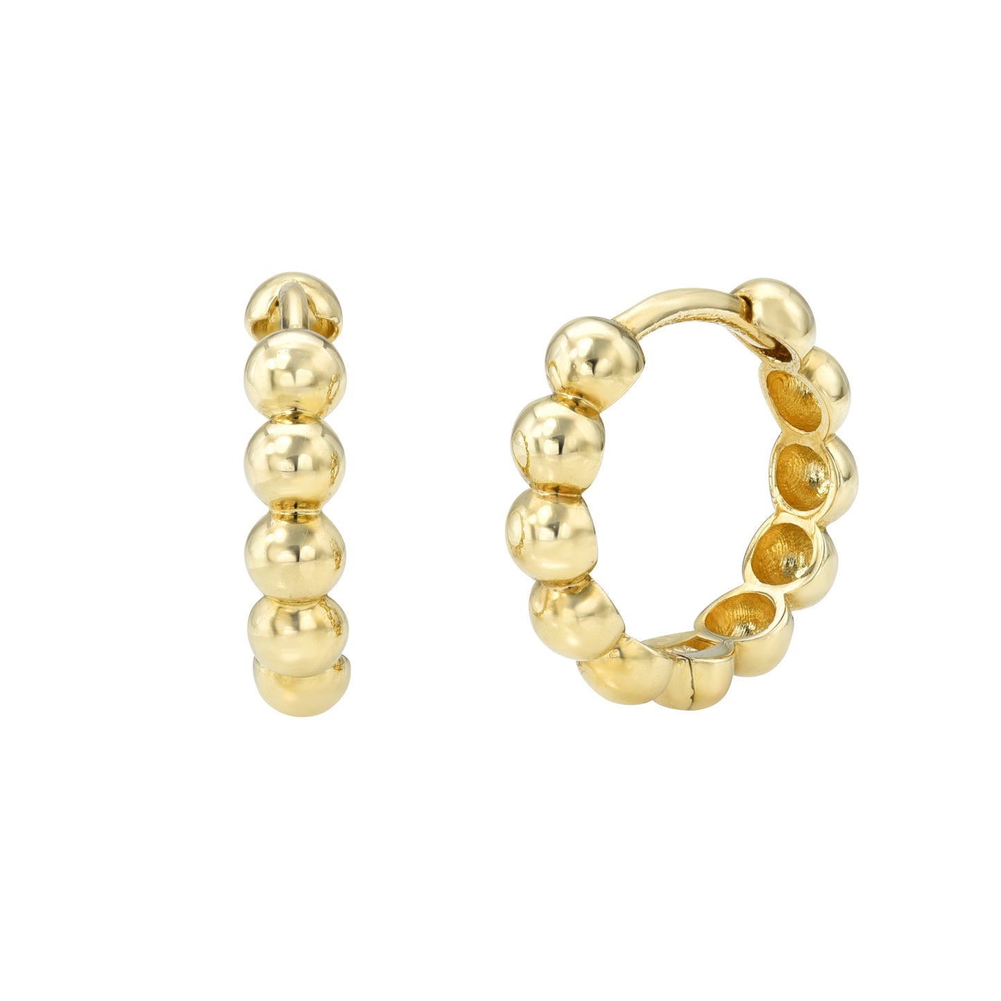 14K Beaded Huggies Earrings