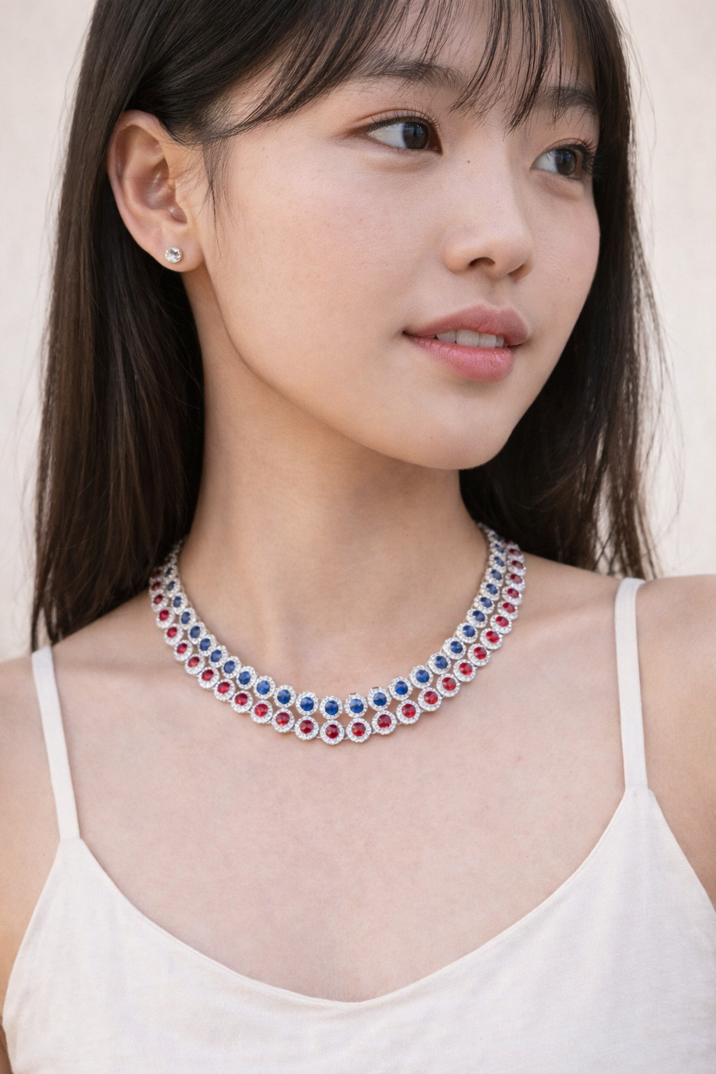 Red Halo Tennis Necklace