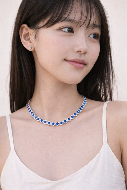 Blue Halo Tennis Necklace