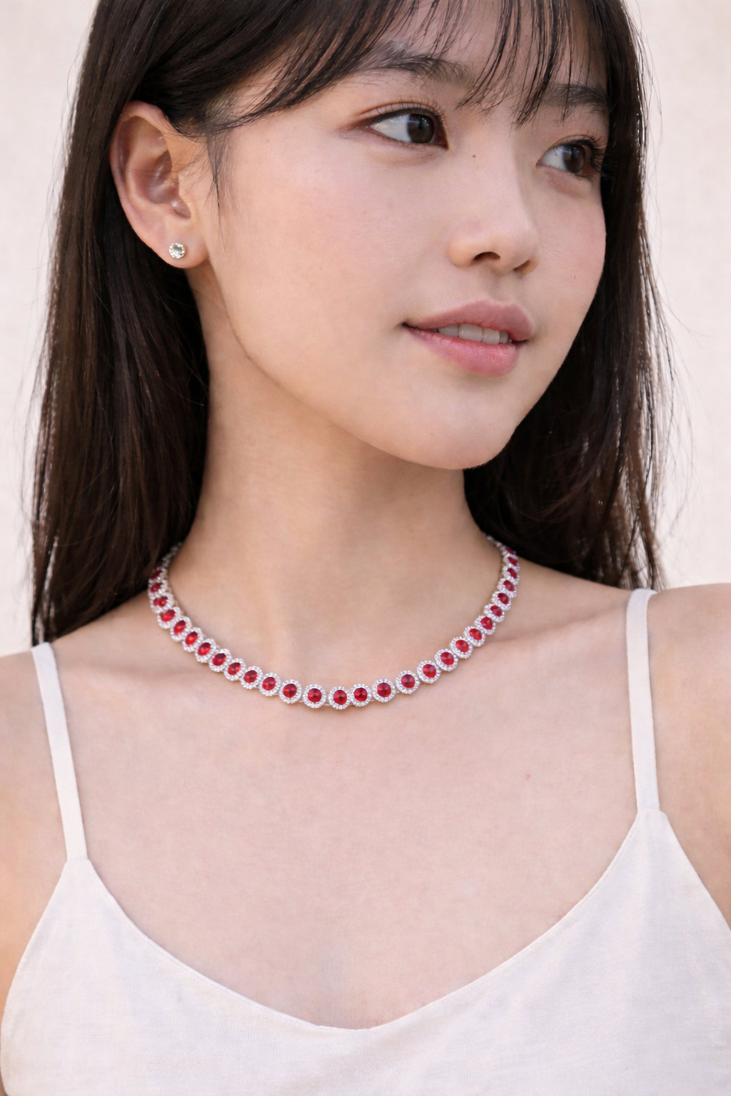 Red Halo Tennis Necklace