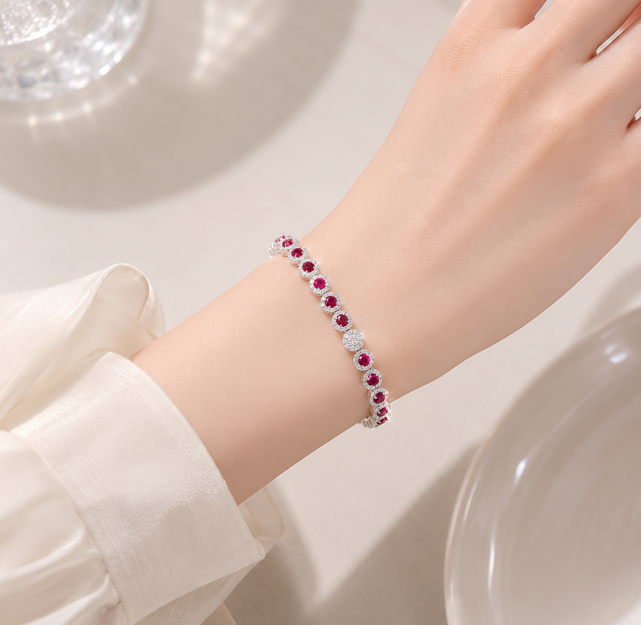 Red and Blue Halo Tennis Bracelet  (Pre Order 6-8 weeks)