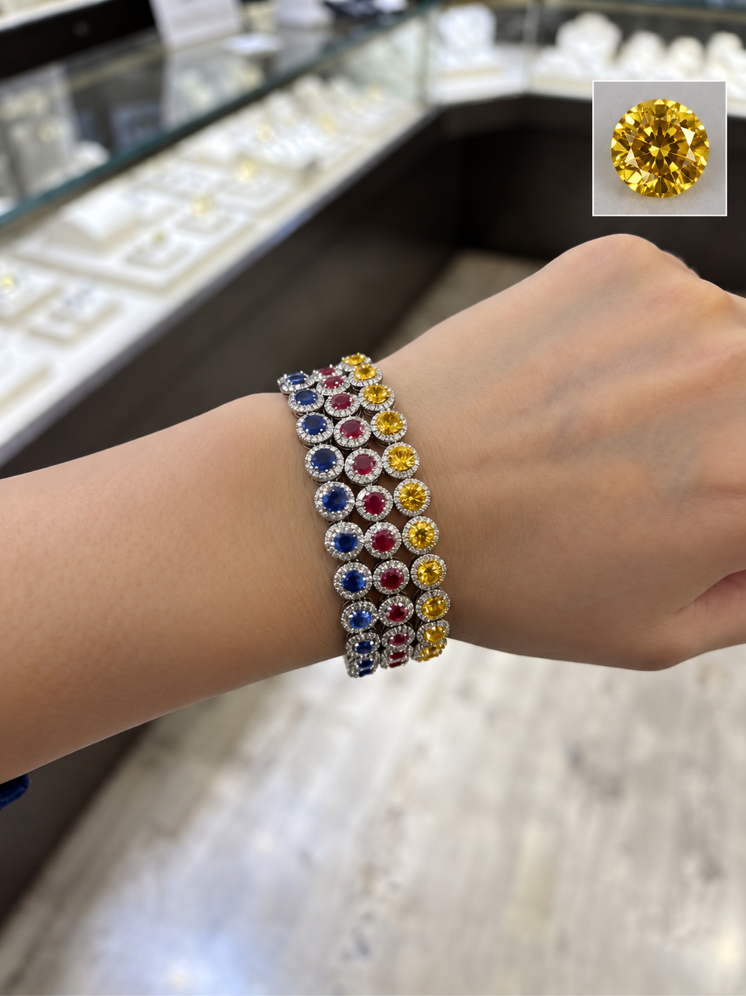 Red ,Blue ,Yellow Halo Tennis Bracelet